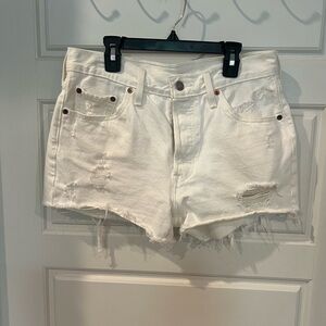 Free People Levi's White Distressed Jean Shorts